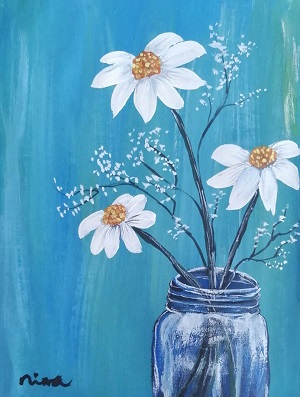 acrylic painting lesson for beginner How to Paint Flowers in a Jar